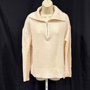 C by Bloomingdale’s Women's Cream Half-Zip Collar Cashmere Sweater XL